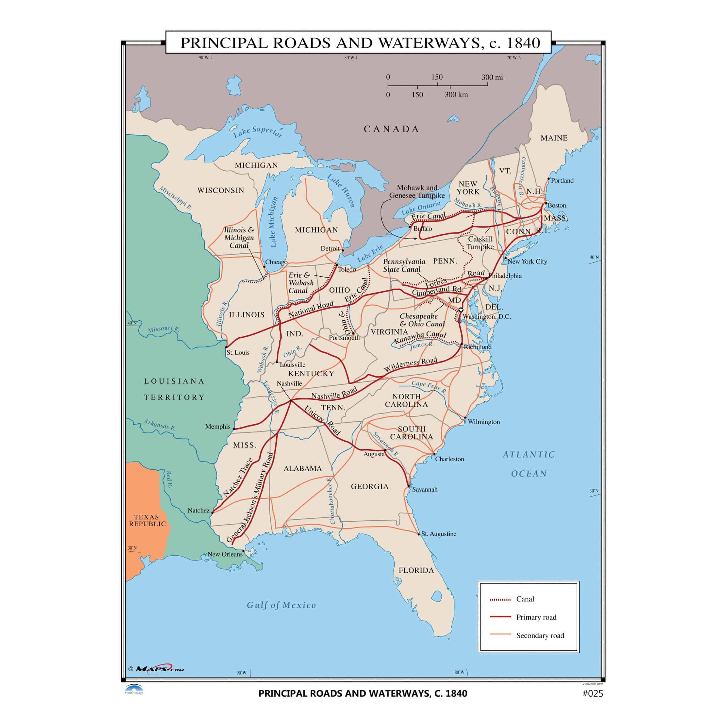 025 Principal Roads Waterways 1840 The Map Shop