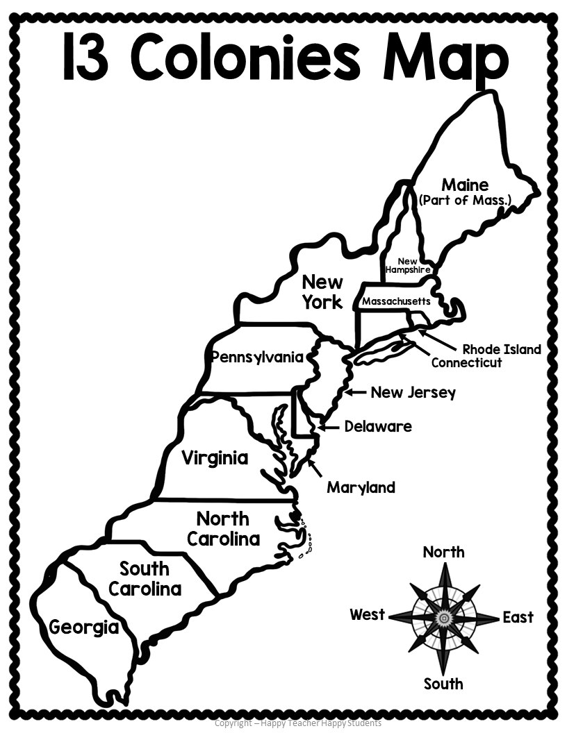 map of the thirteen colonies blank