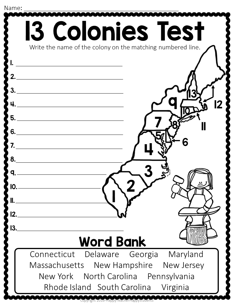 13 Colonies Map Quiz 13 Colonies Map Worksheet Blank 13 Colonies Map 13 Colonies Test Homeschool Made By Teachers