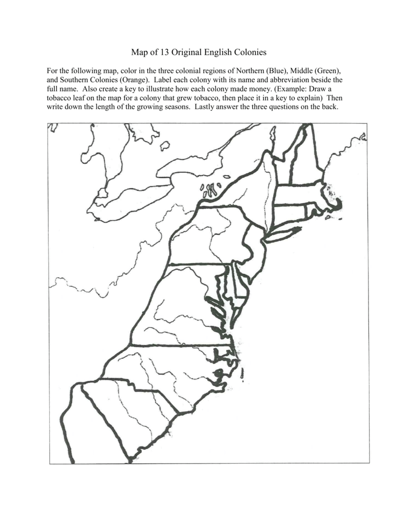 blank map of thirteen colonies