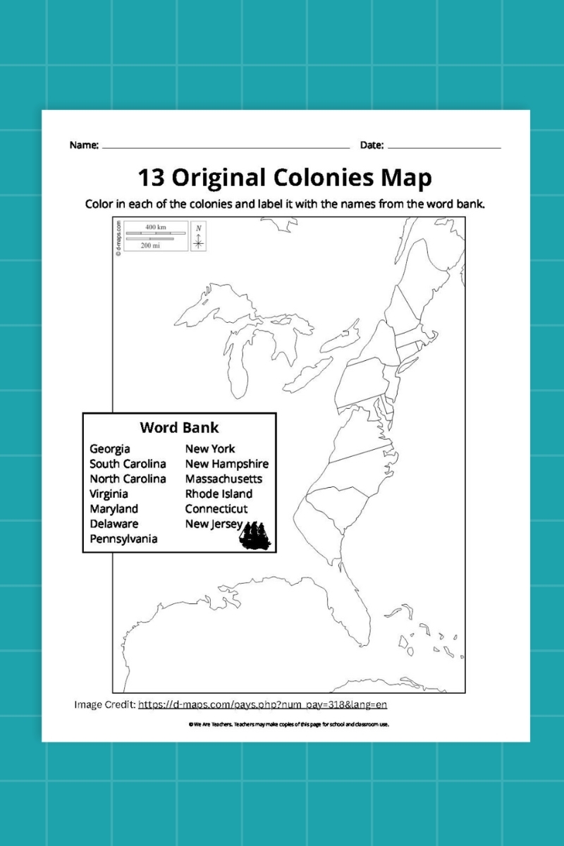 blank map of the 13 colonies printable