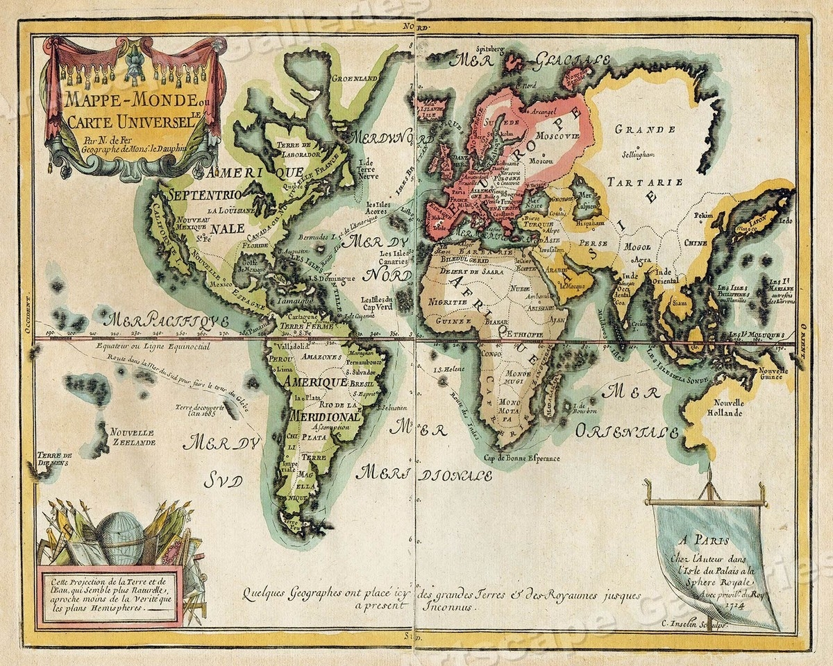 1705 Map Of The World Historic Vintage Style Wall Map 24x30 EBay