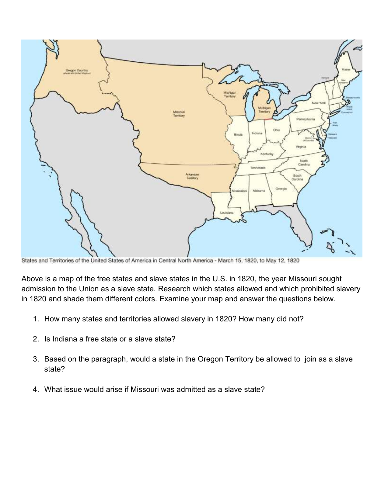 united states map 1820