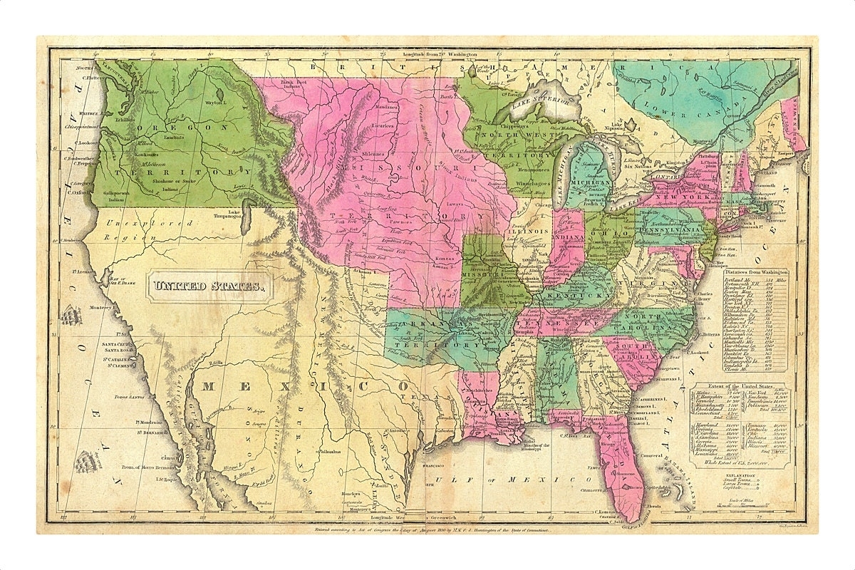1830 Map Of United States And Territories Old Maps And Prints Vintage Art Print Antique US Map Americana United States Historic Map Etsy Israel