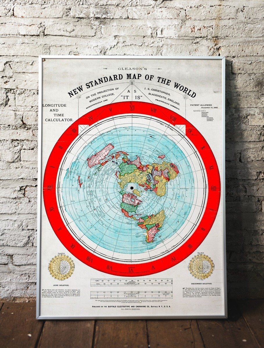 1892 Flat Earth Map Alexander Gleason s New Standard Map The World Globe Model EBay