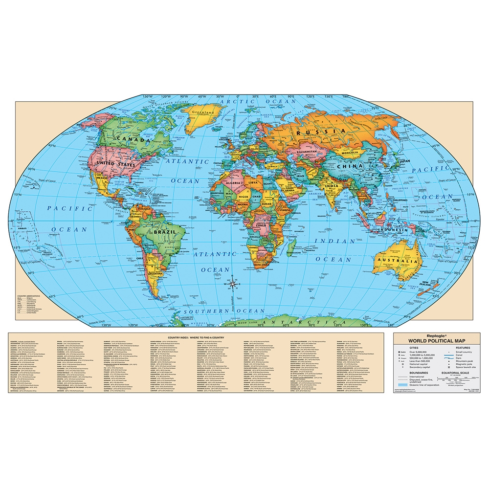 4 Ft World Map Laminated Replogle Globes