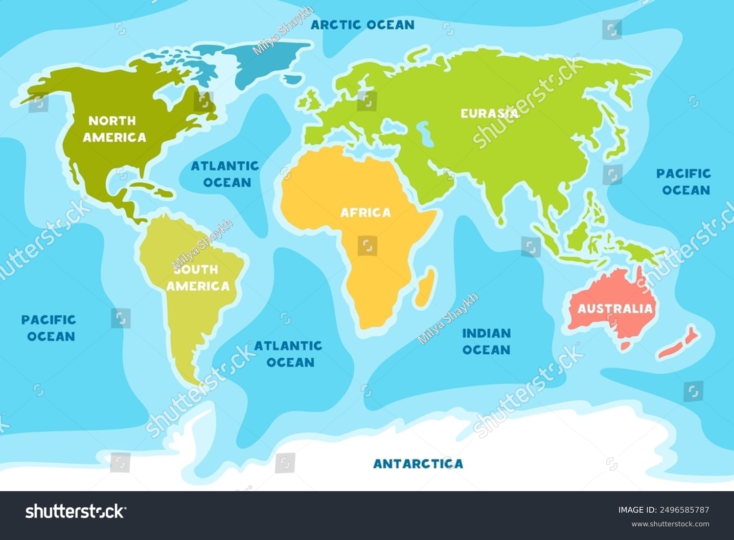 map with labeled continents and oceans