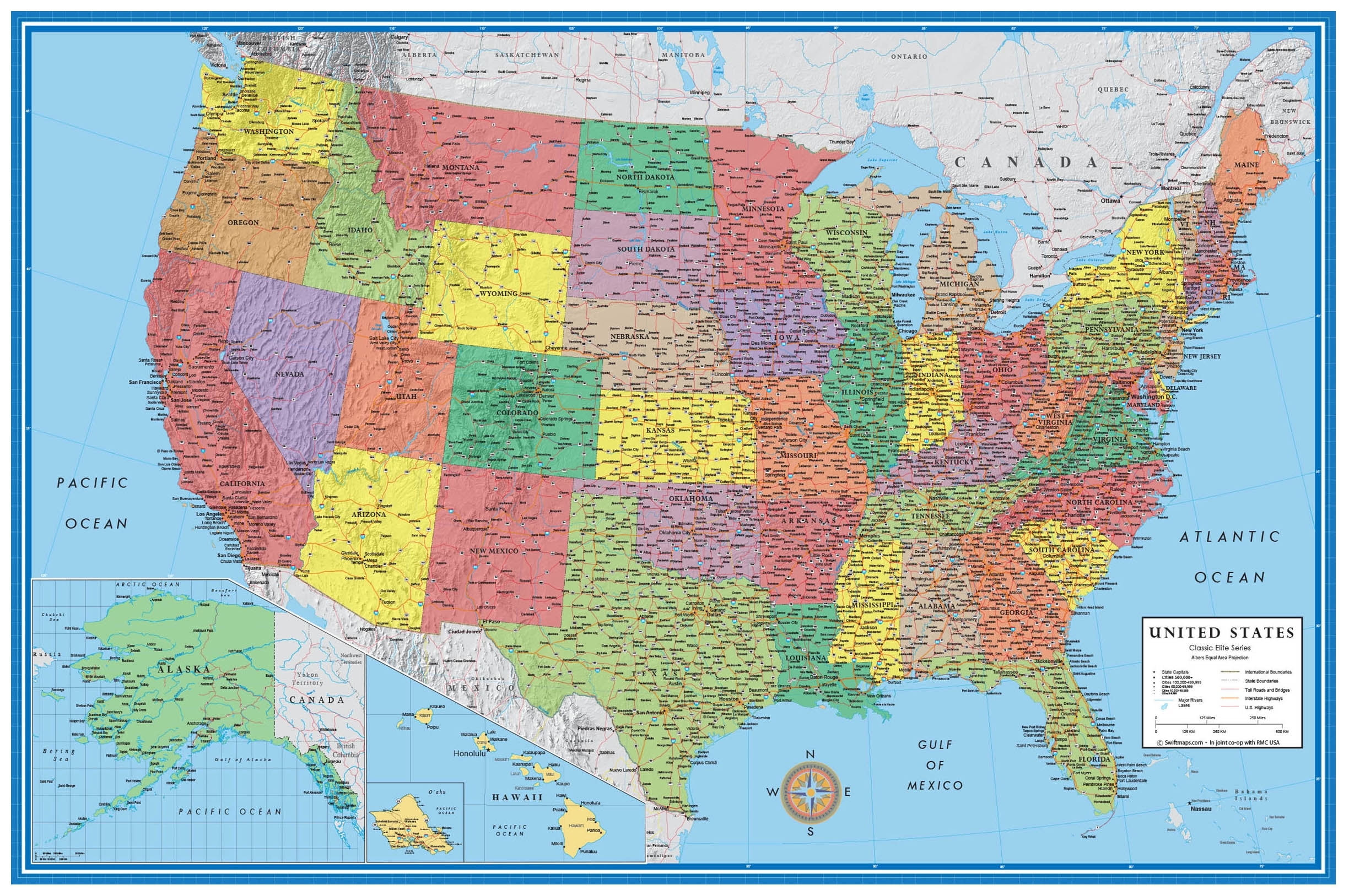 48x78 Huge United States USA Classic Elite Wall Map Laminated Walmart