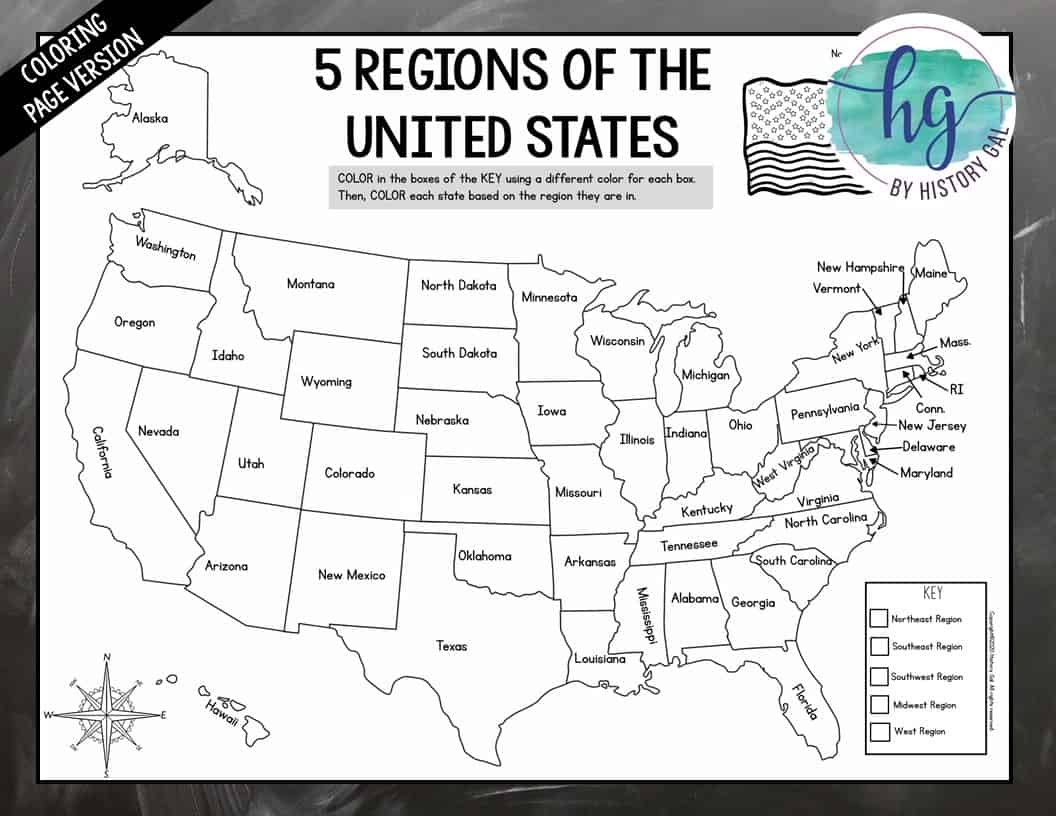 5 Regions Of The United States Map Activity Print And Digital By History Gal