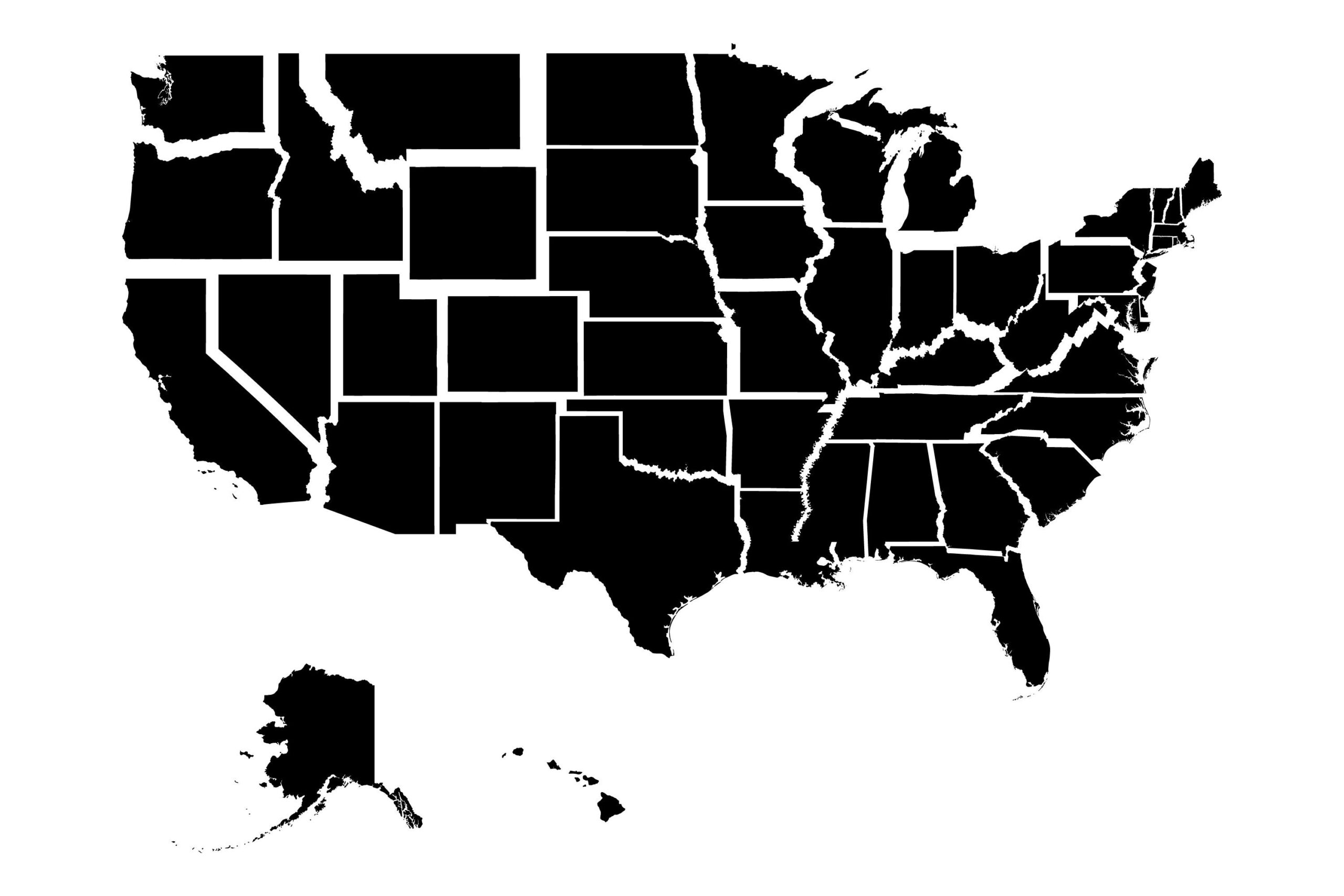 50 Individual State Maps United States Of America American USA US Geography Boundary Border Black Silhouette Svg Png Eps Vector Download Etsy