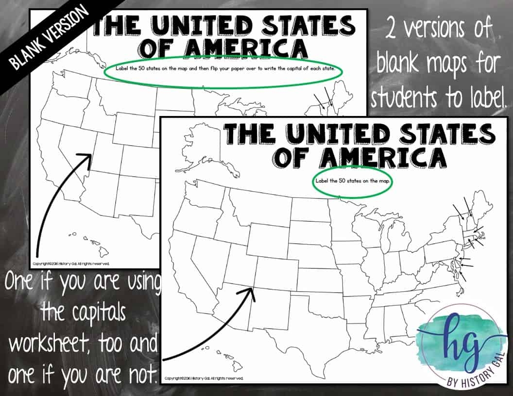 us states and capitals blank map