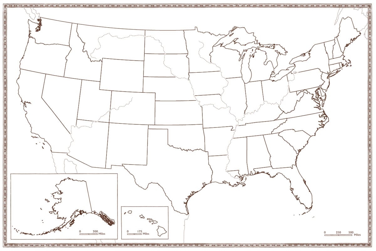 50 States Map Large Foldable Blank 24 X 36 