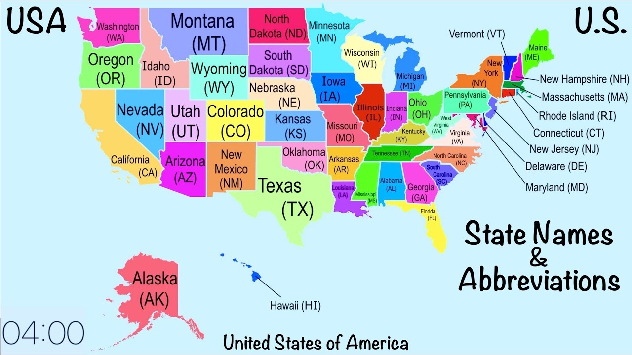  50 USA State Name Abbreviation Map Location Shape U S United States Of America Geography US YouTube