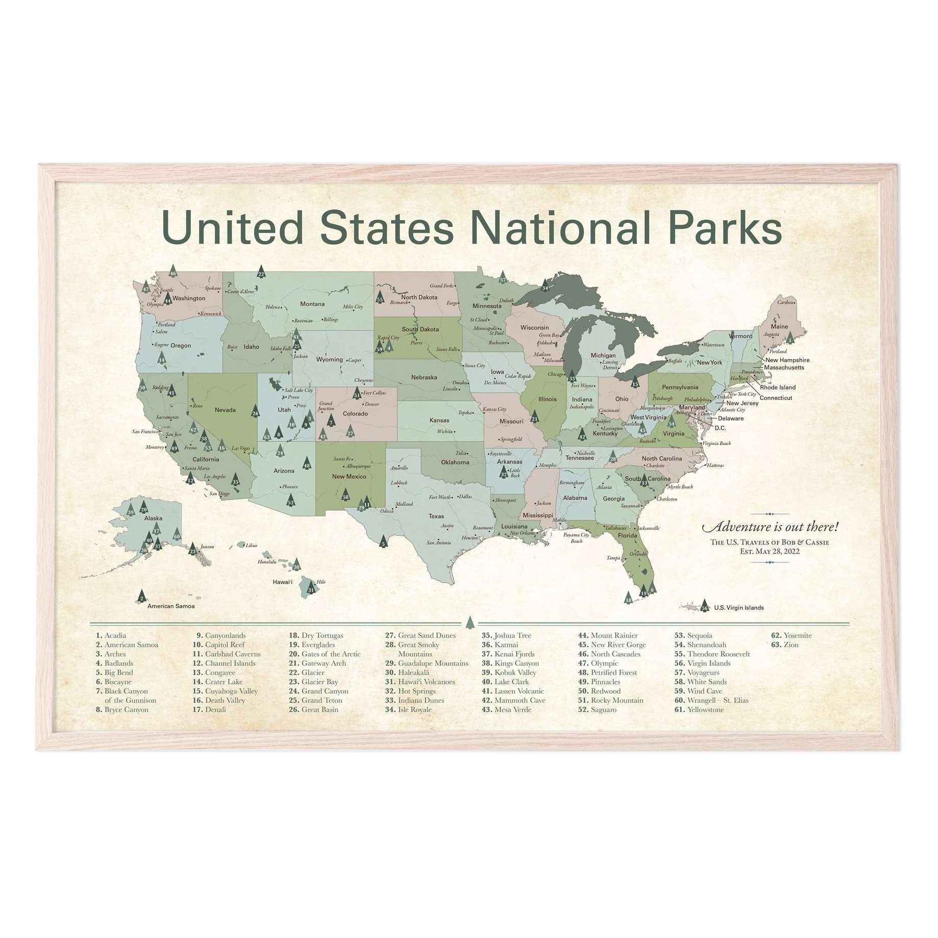 united states map with national parks