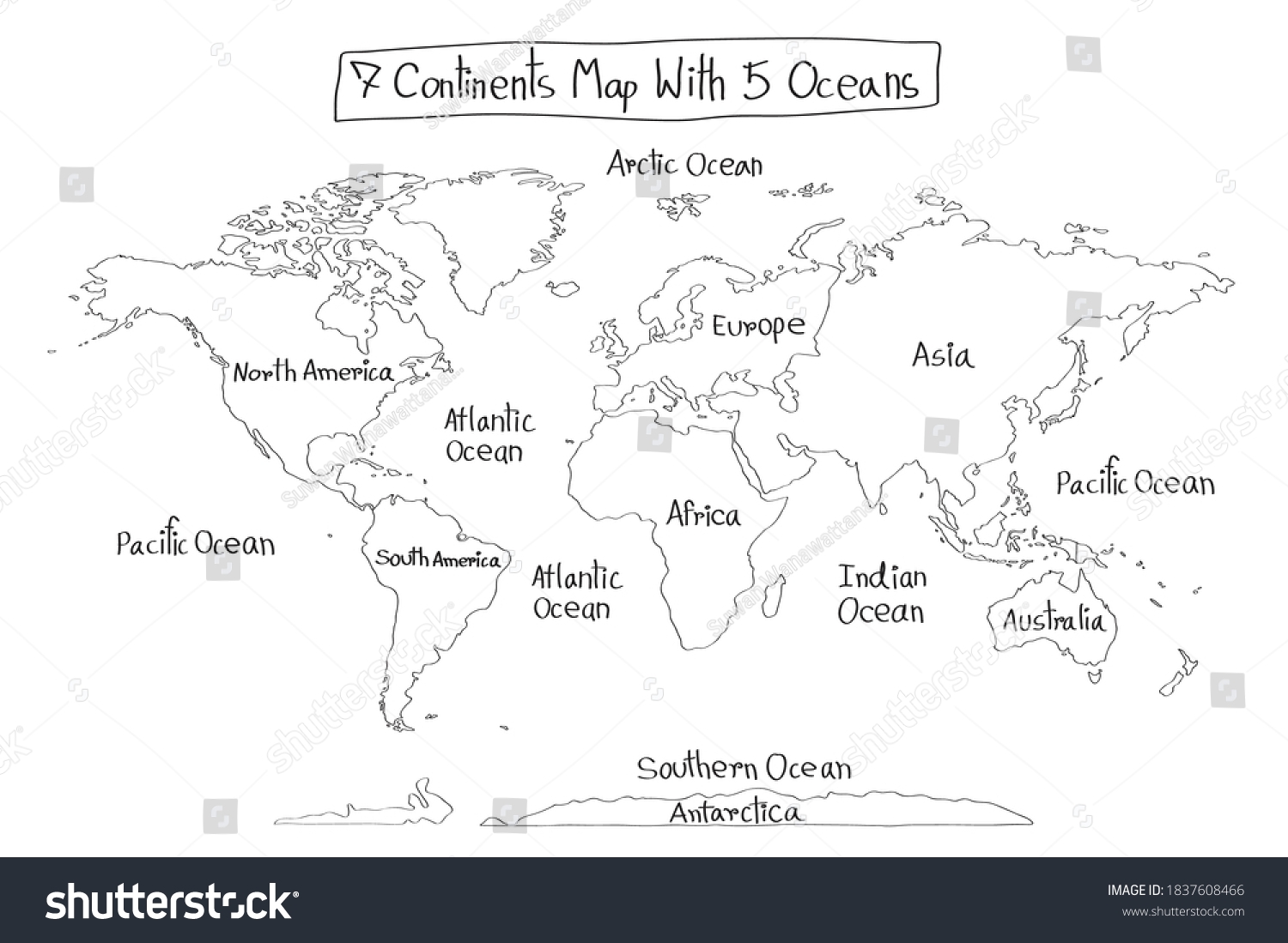 map of continents black and white