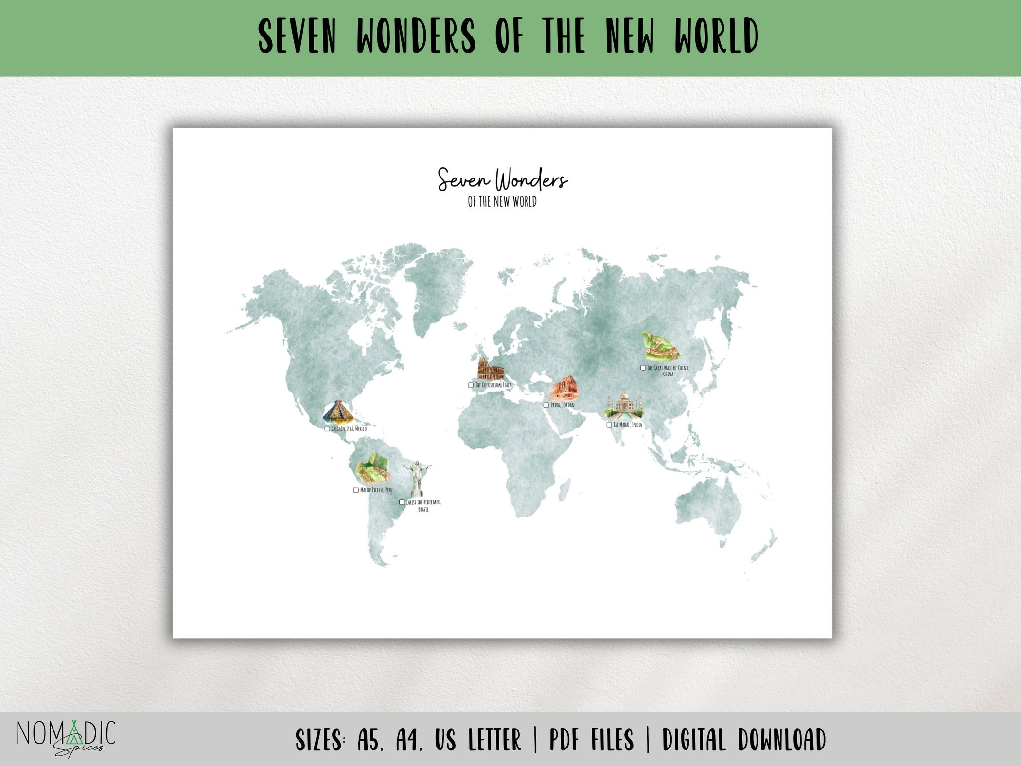 7 Wonders Of The Modern World Map 7 World Wonders Bucket Checklist travel Planner Insert travel Book Page travel Tracker digital DOWNLOAD Etsy
