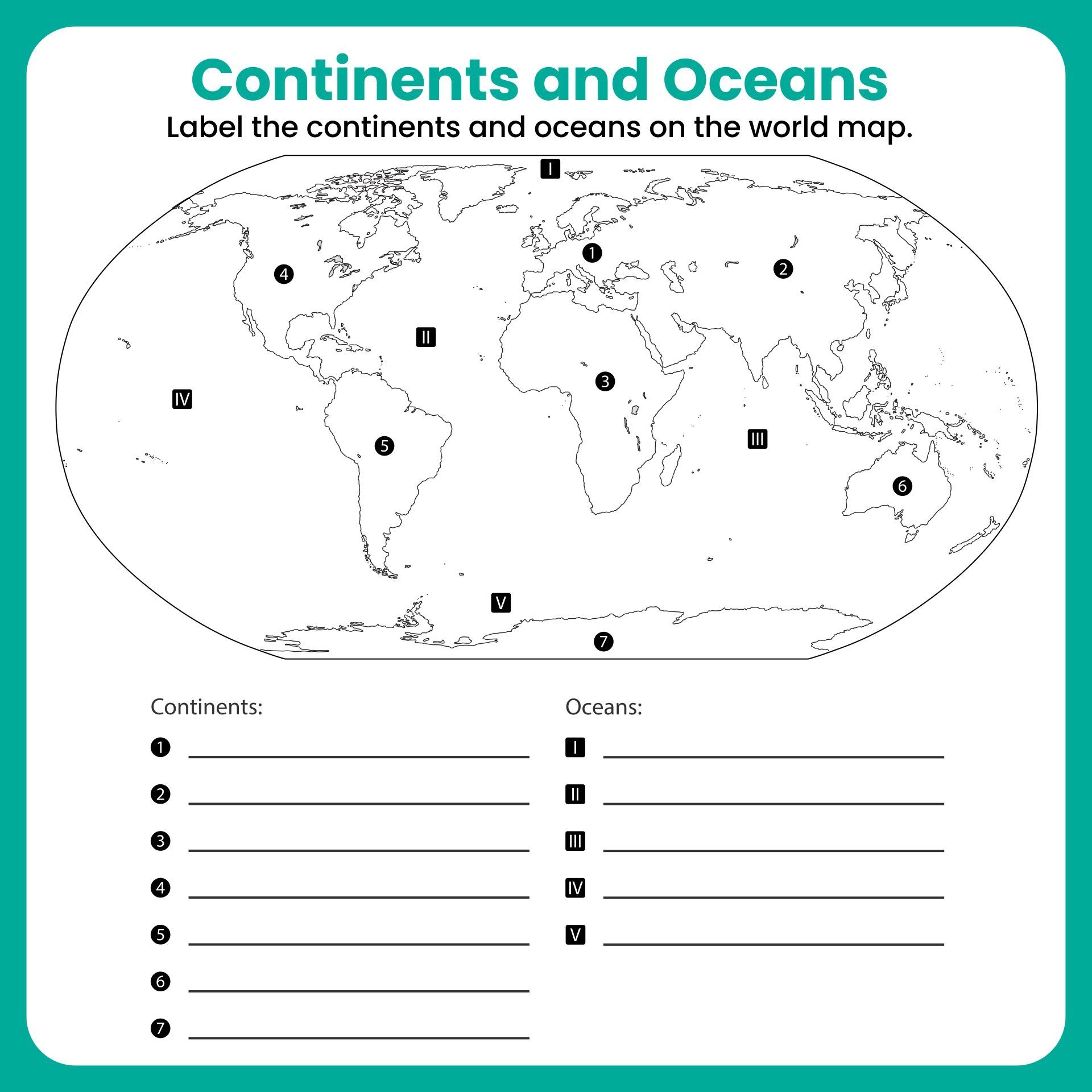 continents and oceans blank map printable