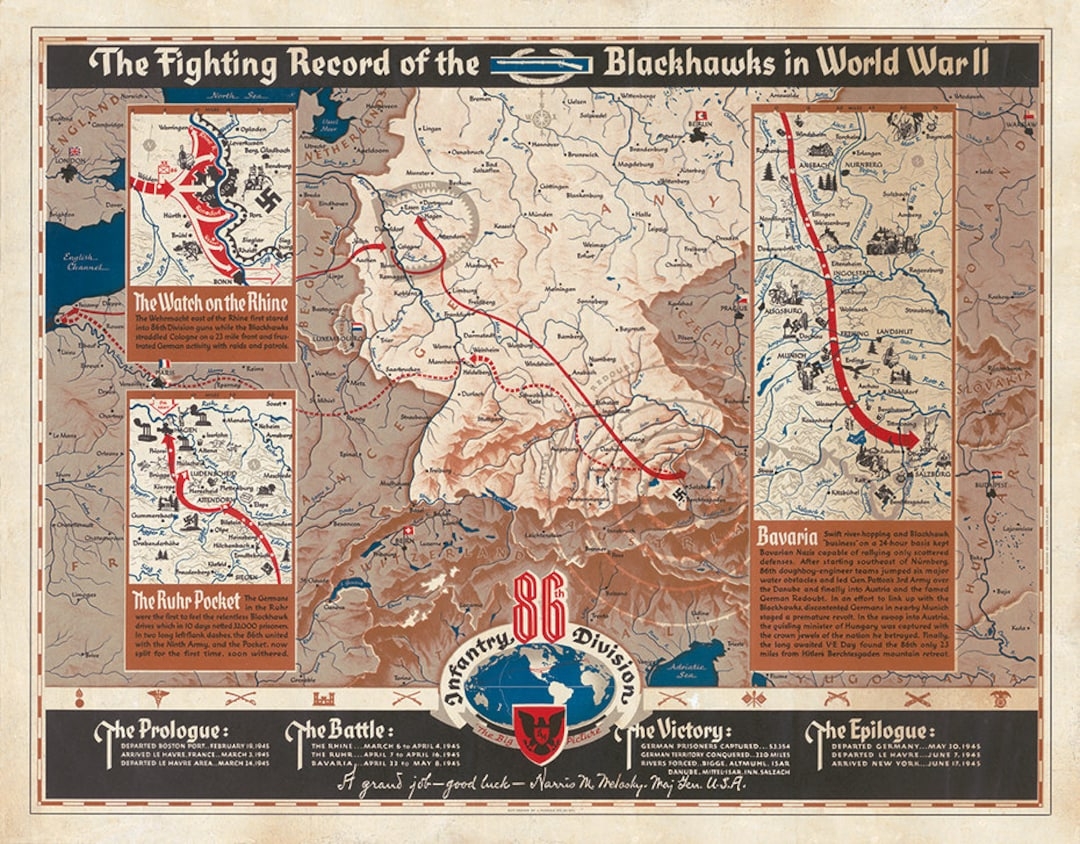 86th Infantry Division WW II Route Map Black Hawk Division US Army Military Chart Etsy Israel