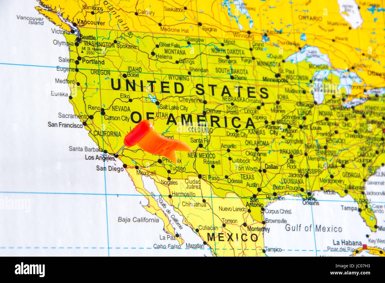 A Map With Flag On It Destination Is Los Angeles Stock Photo Alamy