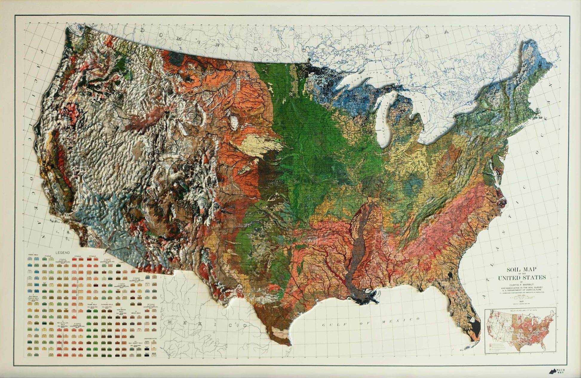 A Map You Can Feel The USA 1931 3D Raised Relief Map By Muir Way
