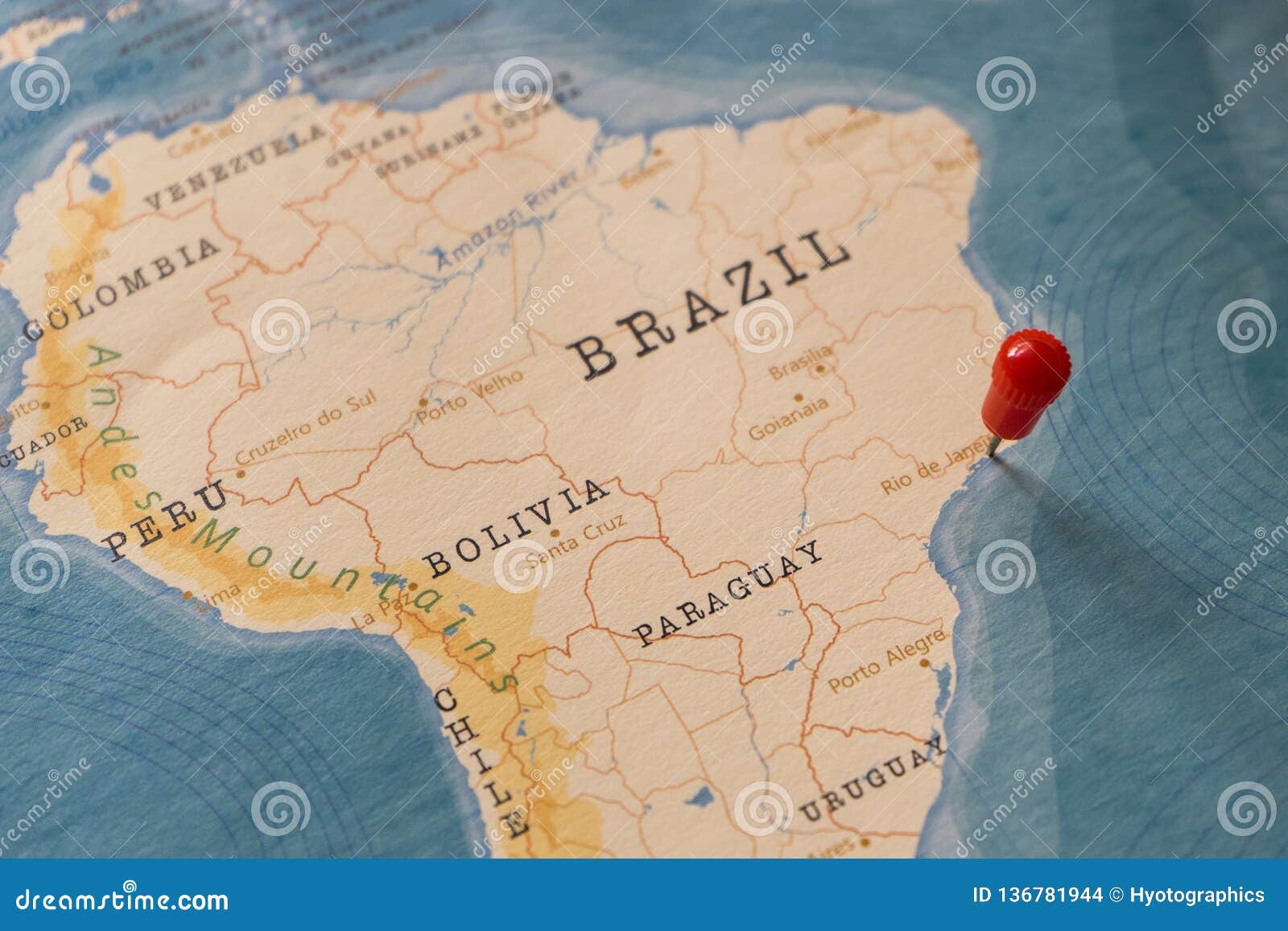 A Pin On Rio De Janeiro Brazil In The World Map Stock Photo Image Of Journey Cities 136781944