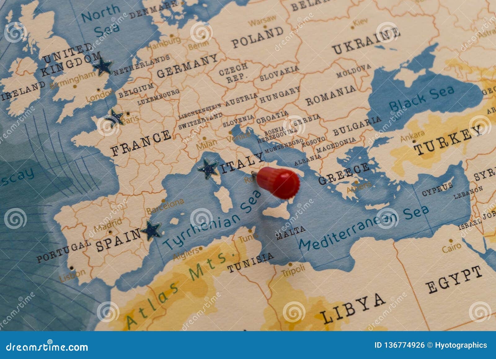 A Pin On Rome Italy In The World Map Stock Photo Image Of Geography Land 136774926