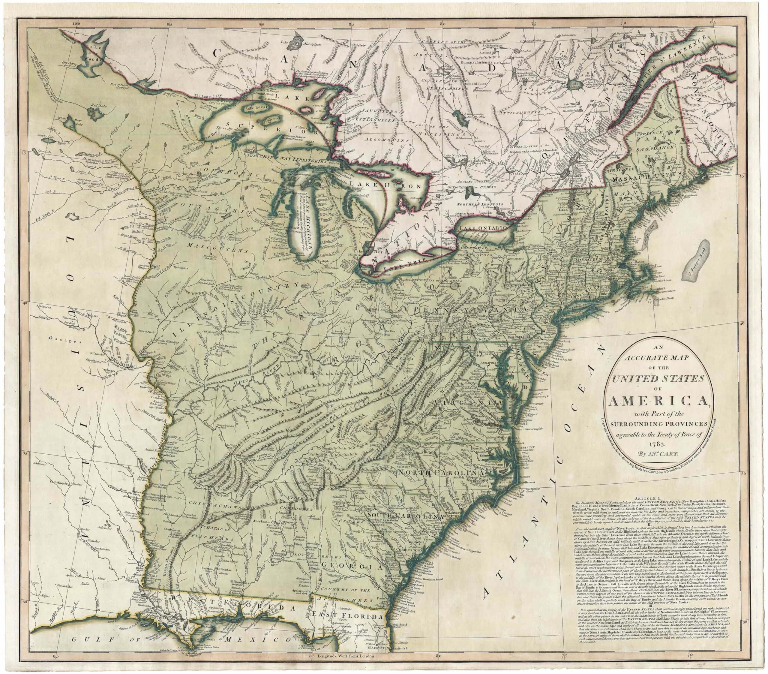 A Rare Early And Important Map Of The United States Reflecting The Terms Of The Treaty Of Paris Rare Antique Maps