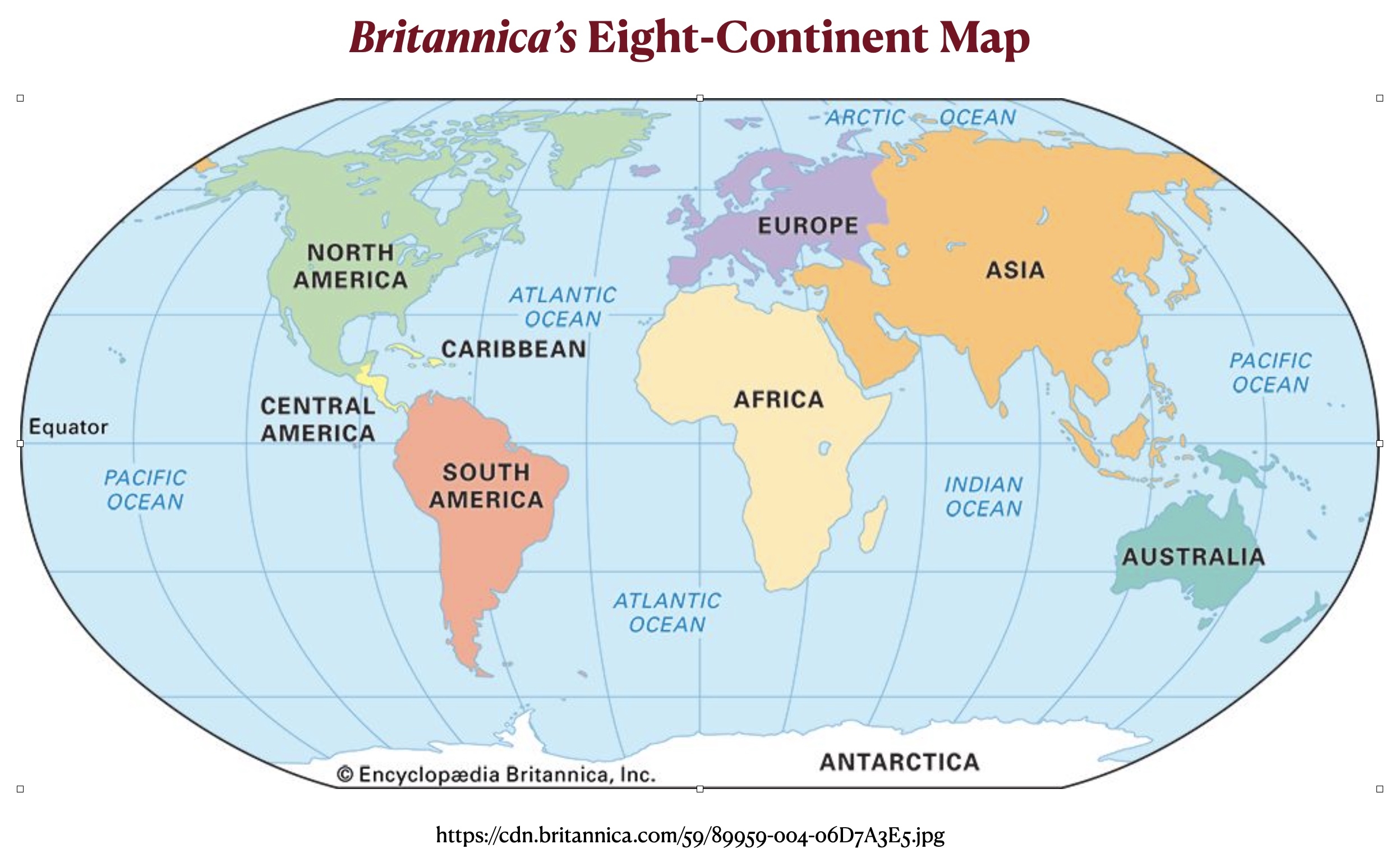 continents labeled on a map