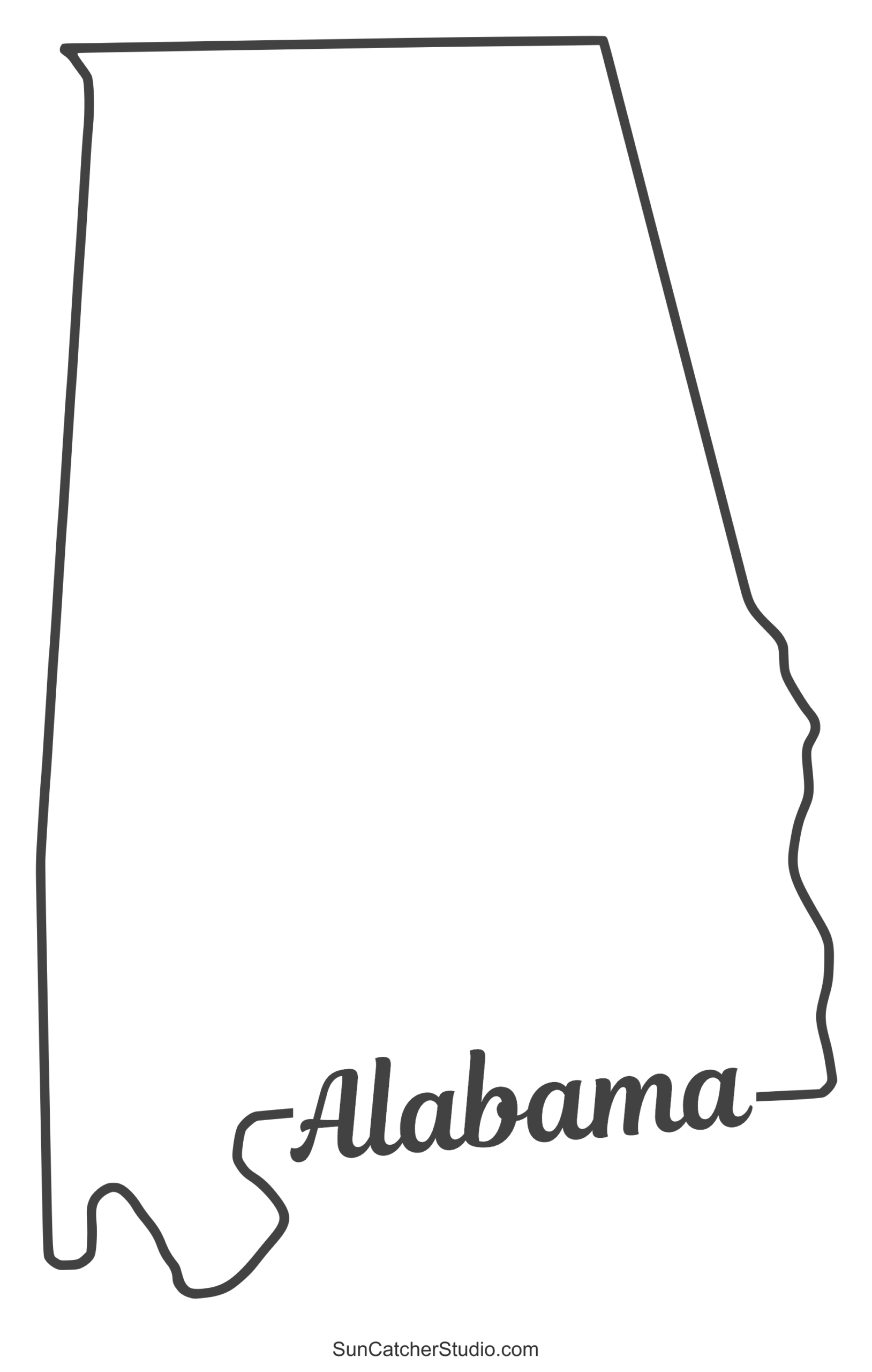 Alabama Map Outline Printable State Shape Stencil Pattern Free Printables Lettering SVG Files Tools Apps