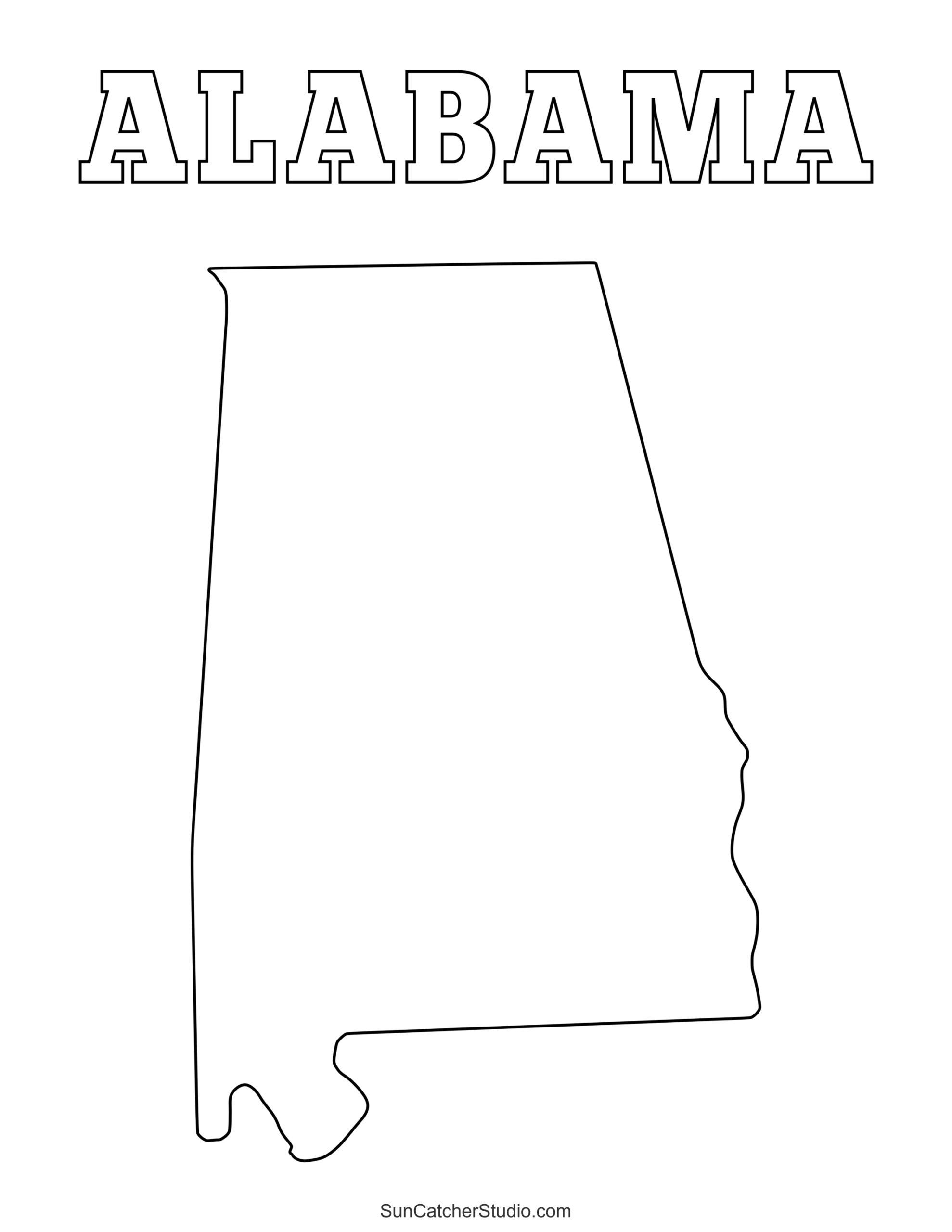 Alabama Map Outline Printable State Shape Stencil Pattern Free Printables Lettering SVG Files Tools Apps