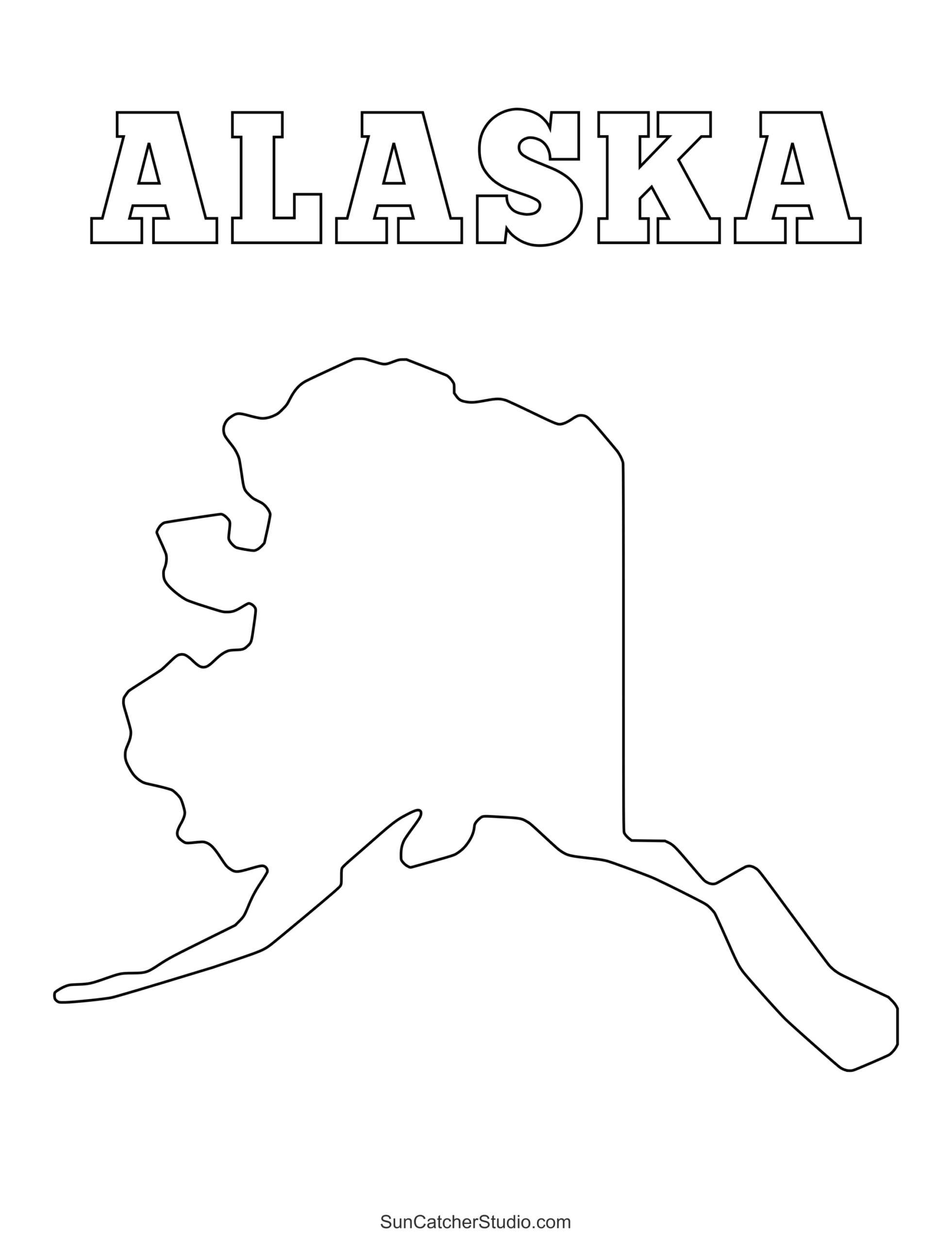 Alaska Map Outline Printable State Shape Stencil Pattern Free Printables Lettering SVG Files Tools Apps
