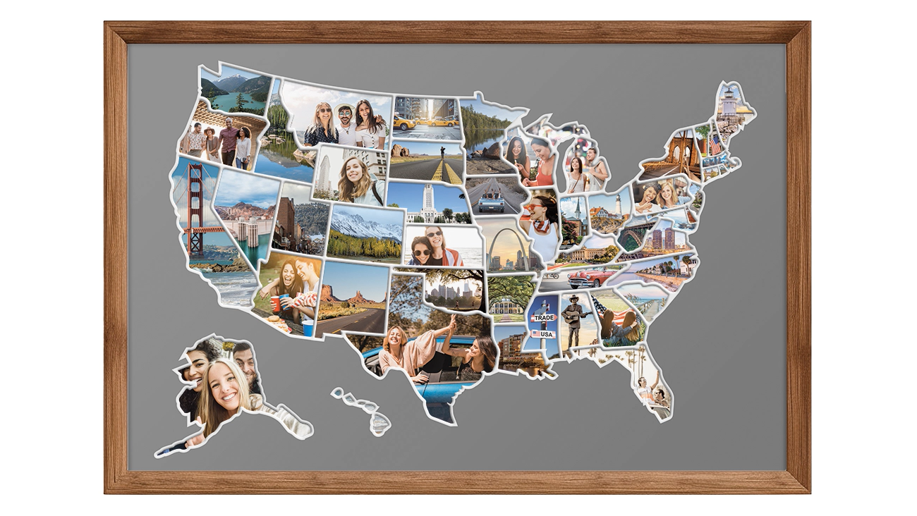 Amazon 1DEA me USA Photo Map 50 States Travel Map 24 X 36 In Includes Secure Photo Maker Easy To Use Built To Last And Uniquely Yours Unframed Gray Office Products