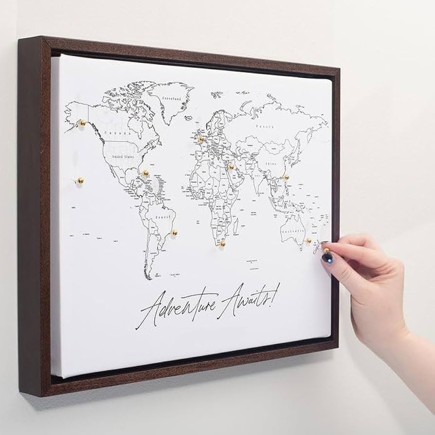Amazon Conquest Maps Mini World Push Pin Travel Map Cork Board With Pins Custom Text Or Message For Travelers Cherish Travels With A Handmade Unique Canvas Pinnable Map Fine Line Style 14 
