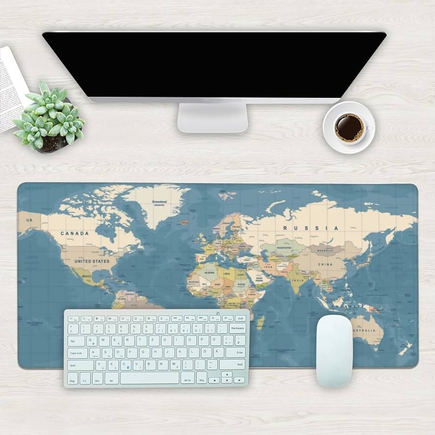 Amazon Desk Mat Blue Vintage World Map Extended Gaming Mouse Pad Large 35 4 x15 7 Big Mouse Pad With Non Slip Base And Stitched Edge Long Computer Keyboard Mouse Mat For Home Office Work 