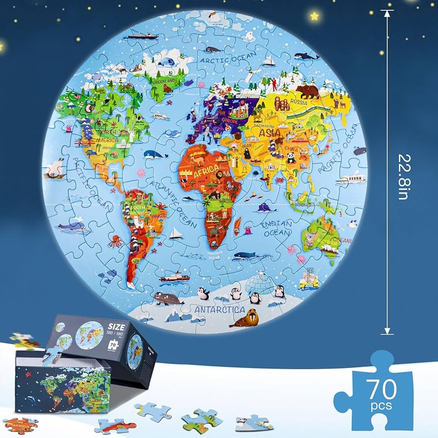 Amazon DIGOBAY World Map Jigsaw Puzzle For Kids 4 8 70 Piece Large Round Floor Puzzles For Kids Ages Toddler Puzzle Globe Geography Games Educational Toys Birthday For Children Toys Games