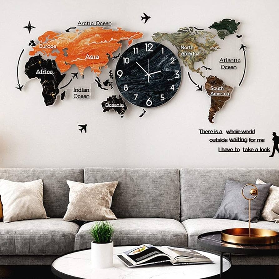 world map wall clock