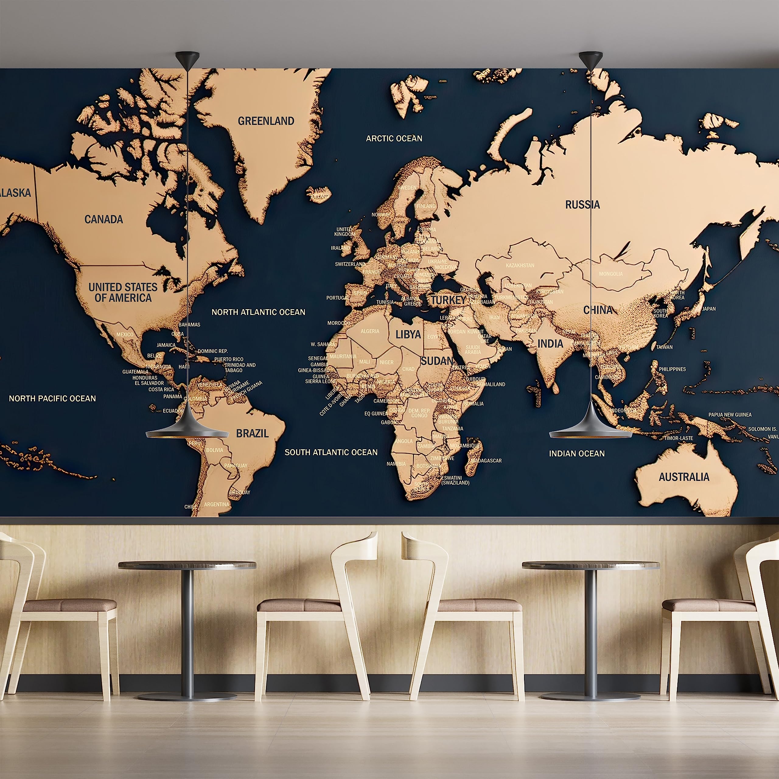 Amazon Gold And Navy Blue World Map Wallpaper For Home Office Wall Countries And Oceans Removable Mural Decor Peel Stick And Vinyl Options Easy Apply Textile Vinyl A4 Sample Tools