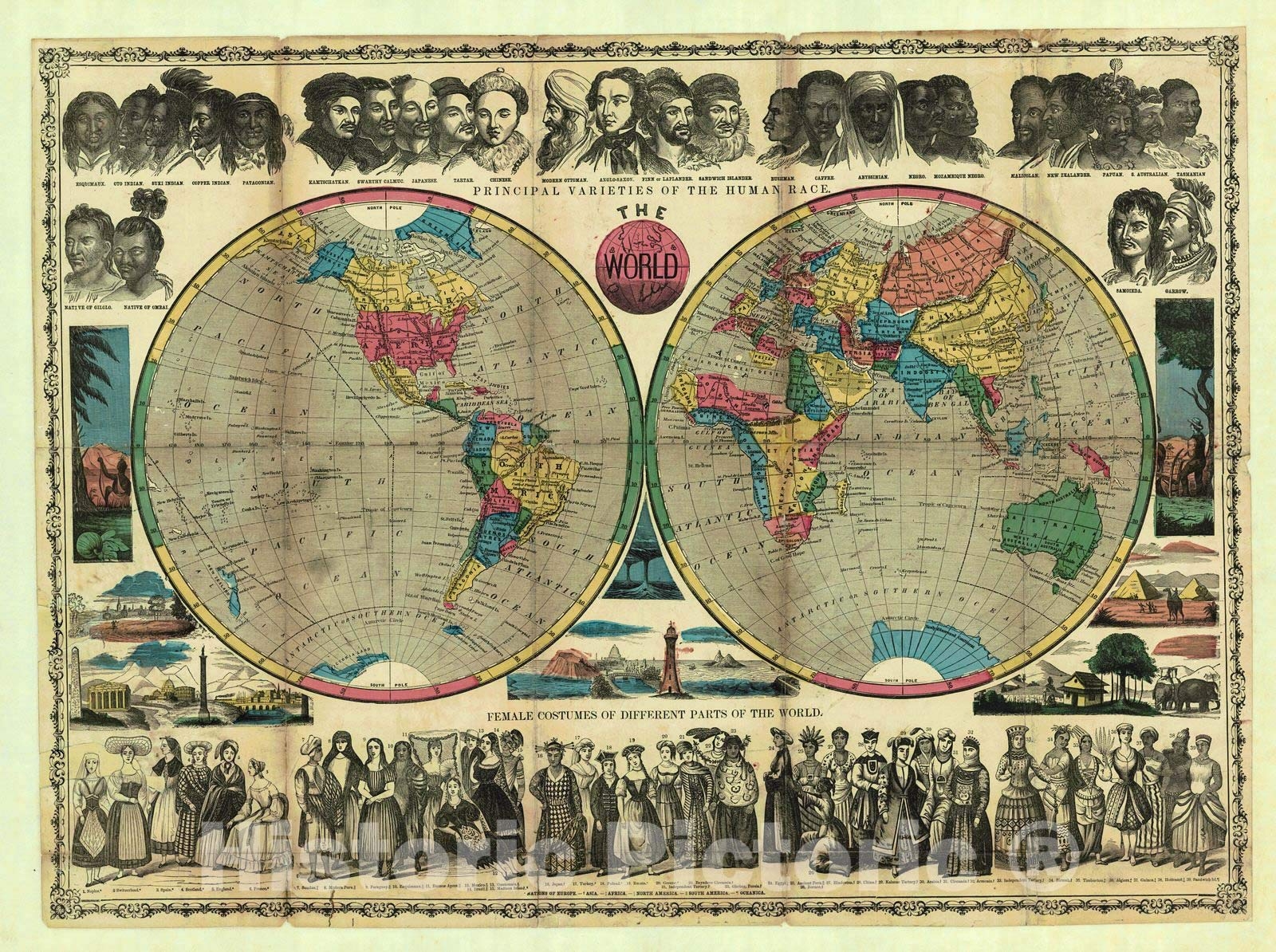 Amazon Historic Map 1850 The World Vintage Wall Art 24in X 18in Posters Prints
