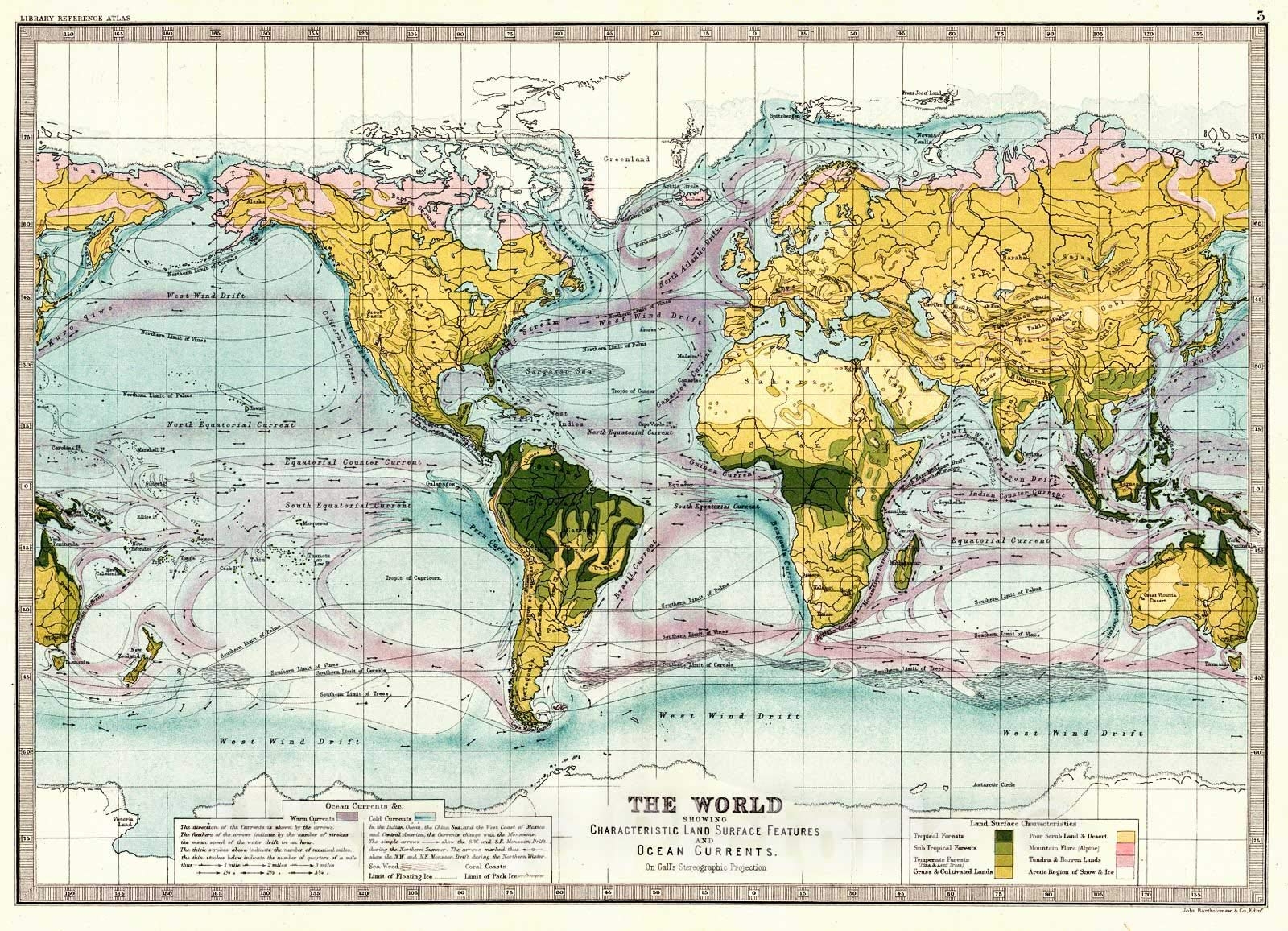 Amazon Historic Map 1890 The World Showing Characteristic Land Surface Features And Ocean Currents Vintage Wall Art 44in X 32in Posters Prints