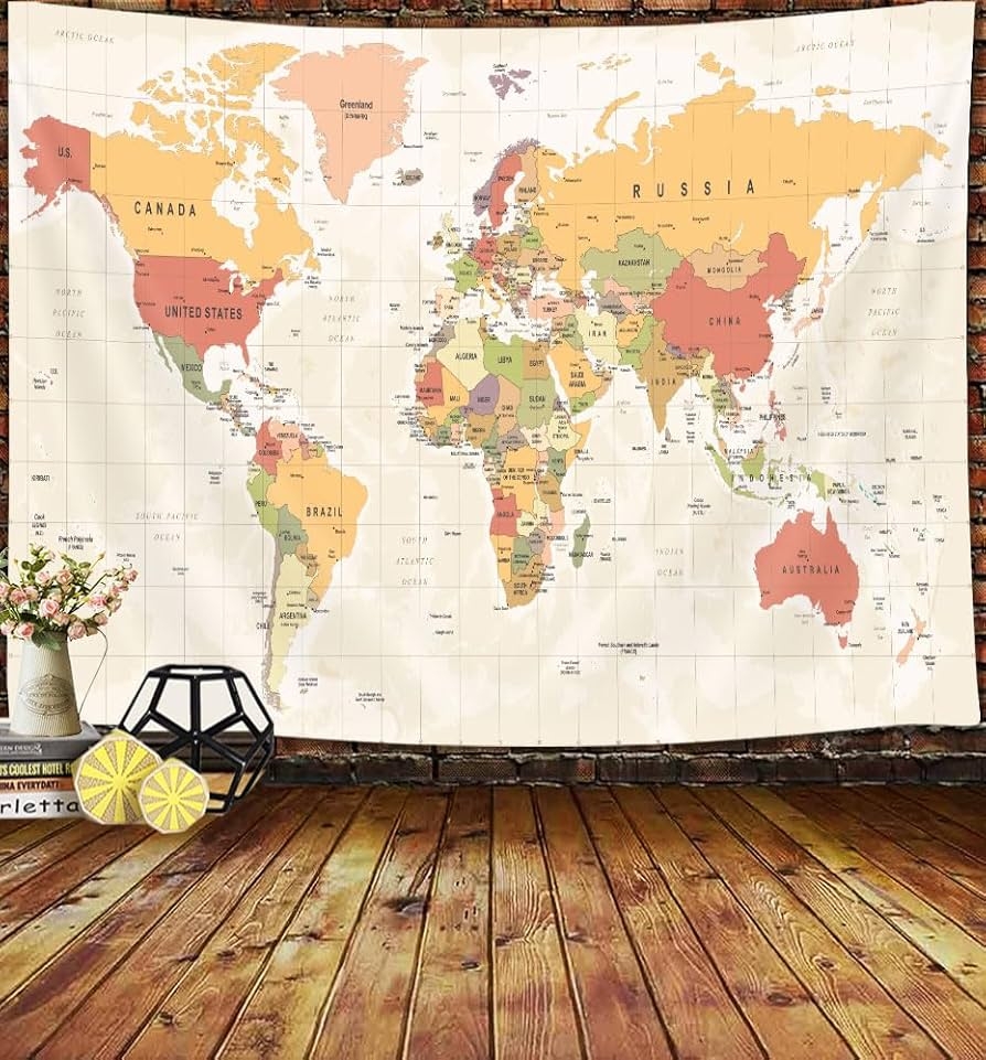 Amazon JAWO World Map Tapestry Map Of The World With Countries And Major Cities Wall Tapestries For Kids Student World Map Of The World Tapestry 60X40 Inch Yellow Home Kitchen