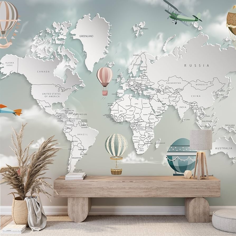 Amazon Kids Room Wallpaper Aircraft World Map Wallpaper Nursery Wallpaper Peel And Stick Kids Wall Murals Removable For Girls Boys Baby Wall Decal Stickers Waterproof Self Adhesive 148x100 