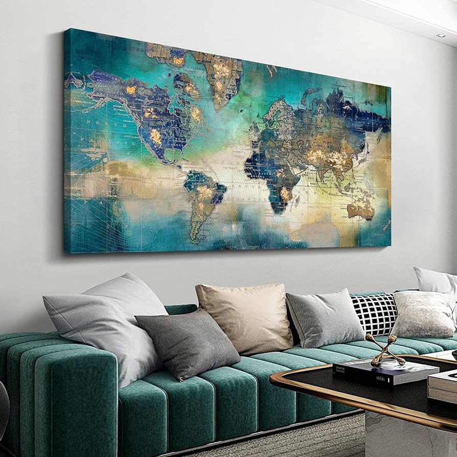 Amazon Large World Map Canvas Prints Wall Art For Living Room Office 30x60 Green World Map Picture Artwork Decor For Home Decoration Posters Prints