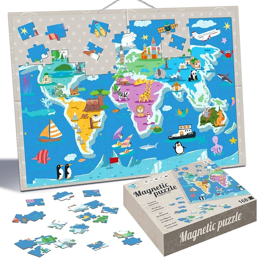 Amazon Magnetic World Map Puzzles For Kids Ages 3 4 5 8 12 168 Pieces With Magnetic Board Wall Mounted Puzzle Geography Games Educational Toys Best Gift For Boys And Girls 3 Years Old Toys Games