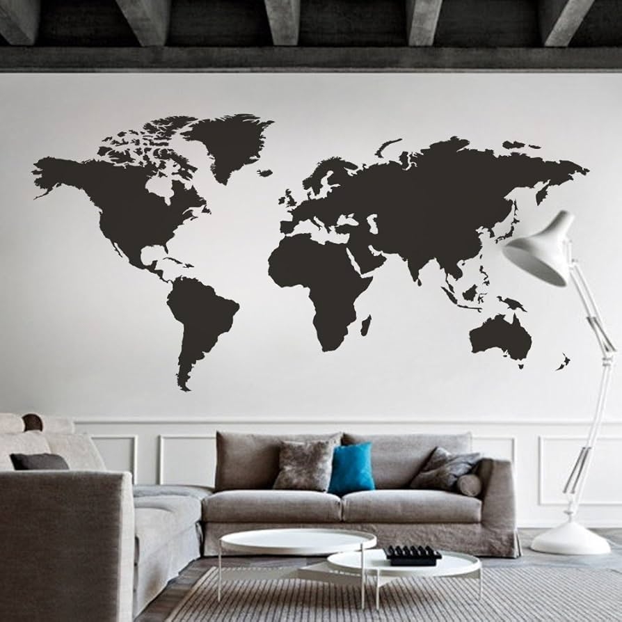 Amazon MairGwall World Map Wall Decal The Whole World Wall Vinyl Art Sticker For Home And Office Black 24 H X 48 W Tools Home Improvement