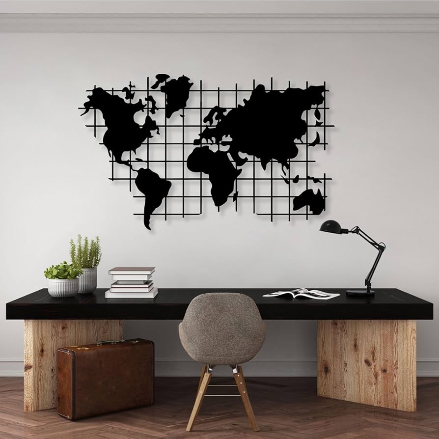 Amazon Metal World Map Wall Art Large Black 59 X 36 In 150 X 91 Cm For Home Office Living Room Decor Home Kitchen