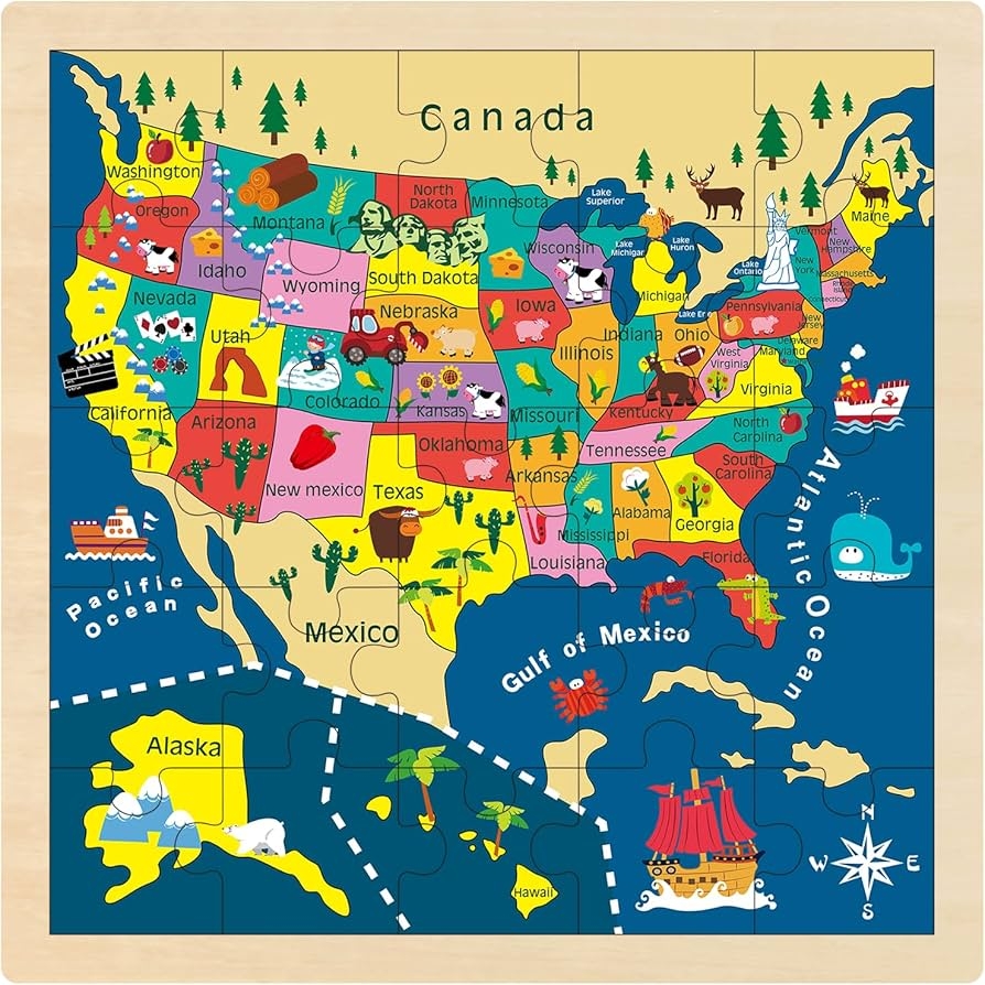 Amazon MoinKidz USA Map Wooden Puzzle United States Puzzles For Kids Ages 3 5 25 Piece Educational Jigsaw Puzzle For Kids Ages 4 6 Preschool Puzzles For 3 4 5 Year Old Toys Games