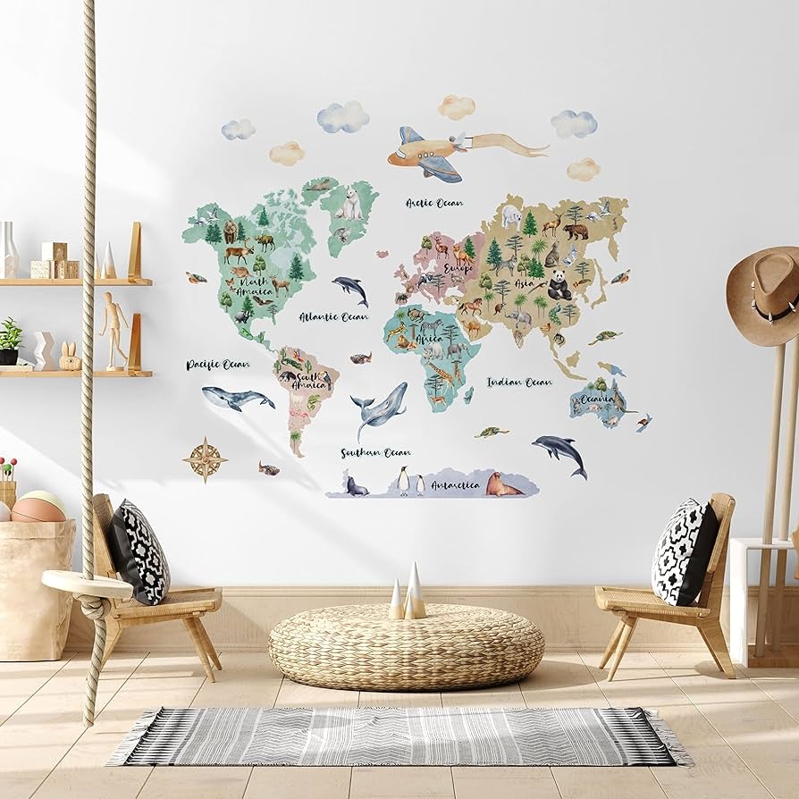 Amazon Murwall Kids Watercolor Map Wall Decal Kids Educational World Map Wall Sticker Tools Home Improvement