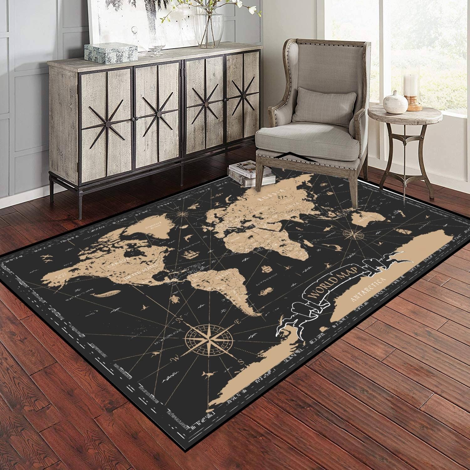 Amazon PeeNoke World Map Vintage Black Golden Detailed Area Rug Outdoor Patio Rug Play Mat Modern Floor Carpet Non Slip Home Decor Living Room Kids Bedroom Nursery 3x5 Ft Home Kitchen