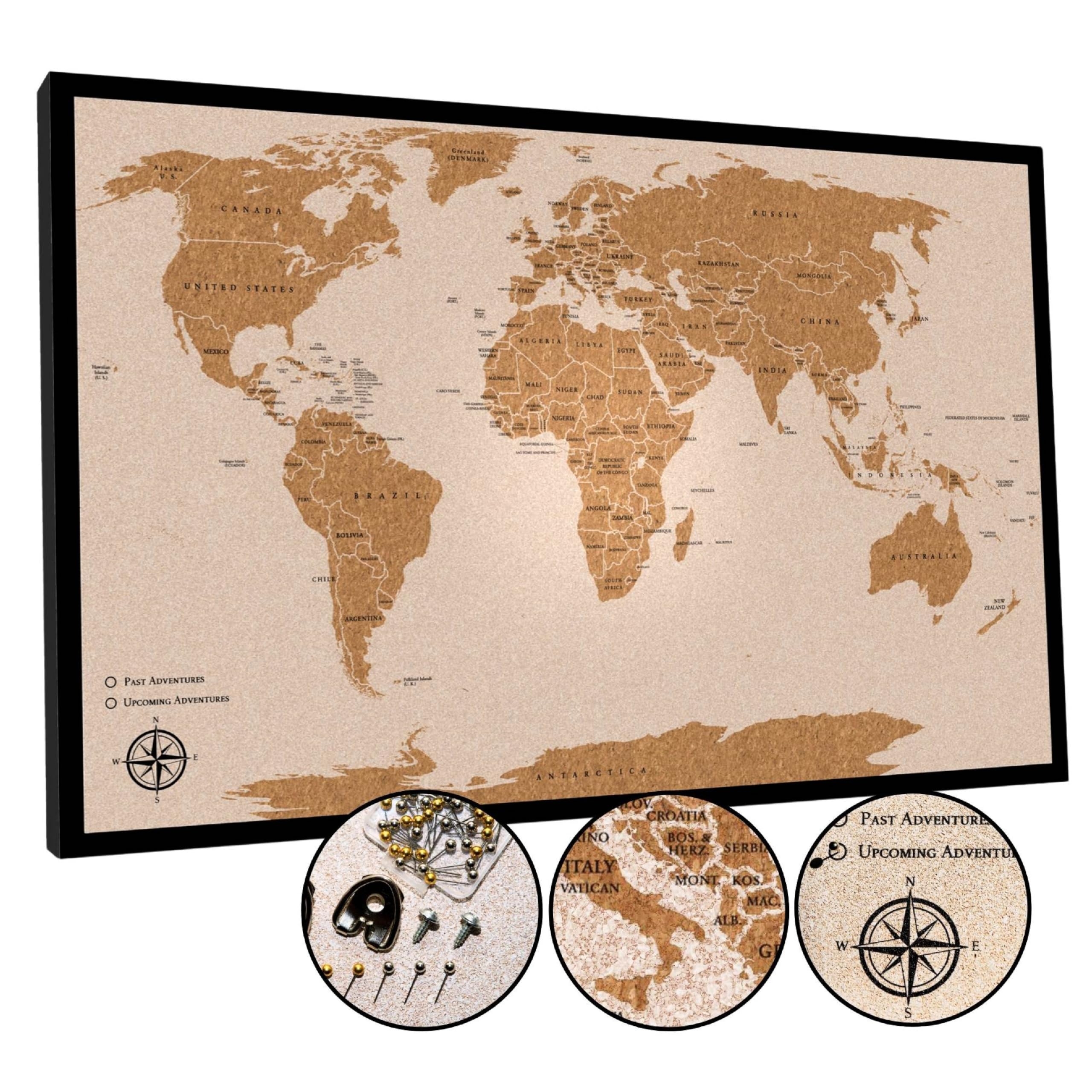 Amazon Push Pin World Travel Map 30 X 20 Framed Cork Board Wall Art Modern World Map With Pins For Tracking Adventures A Premium Gift For Travelers Couples And Families Office
