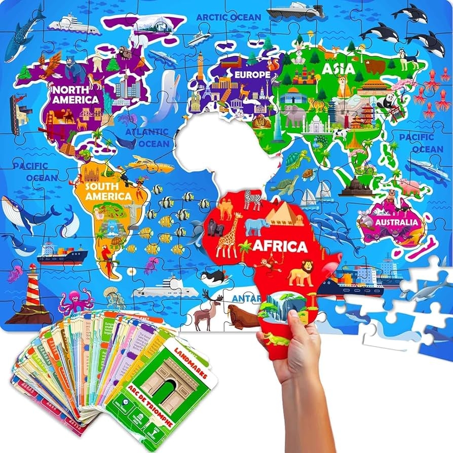 Amazon QUOKKA World Map Puzzles For Kids Ages 4 6 70 Pcs Floor Puzzles For Kids Ages 4 8 Preschool Activities Includes 50 Cards With 400 World Facts Continent Shaped Jigsaw Puzzle